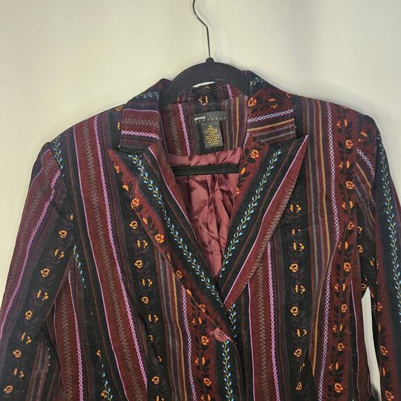 Vtg Grace Elements Corduroy Velvet Blazer Jacket Sz 10 Boho Glam Aztec - Picture 3 of 6